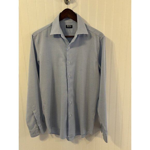 Daniel Hechter Paris Buttoned Shirt Men’s 15/15.5 Blue/White Check Soft Fabric - Picture 1 of 5